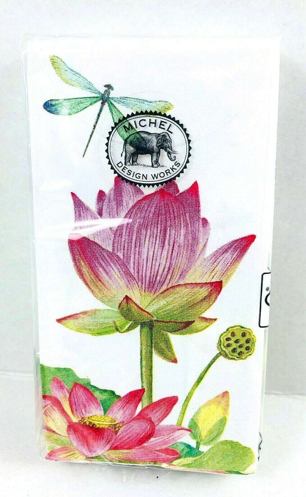 Michel Design Works Pocket Tissues Water Lilies Flowers Dragonfly Red Pink