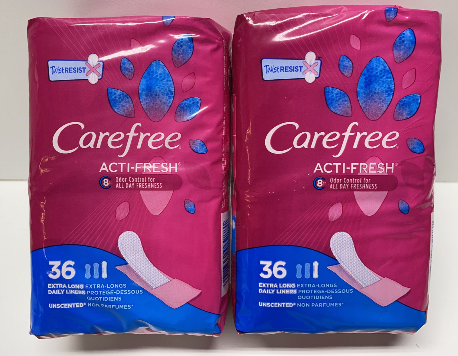 Lot Of 2 Carefree Acti-fresh Daily Liners To Go Extra Long Unscented  36 Ct Ea