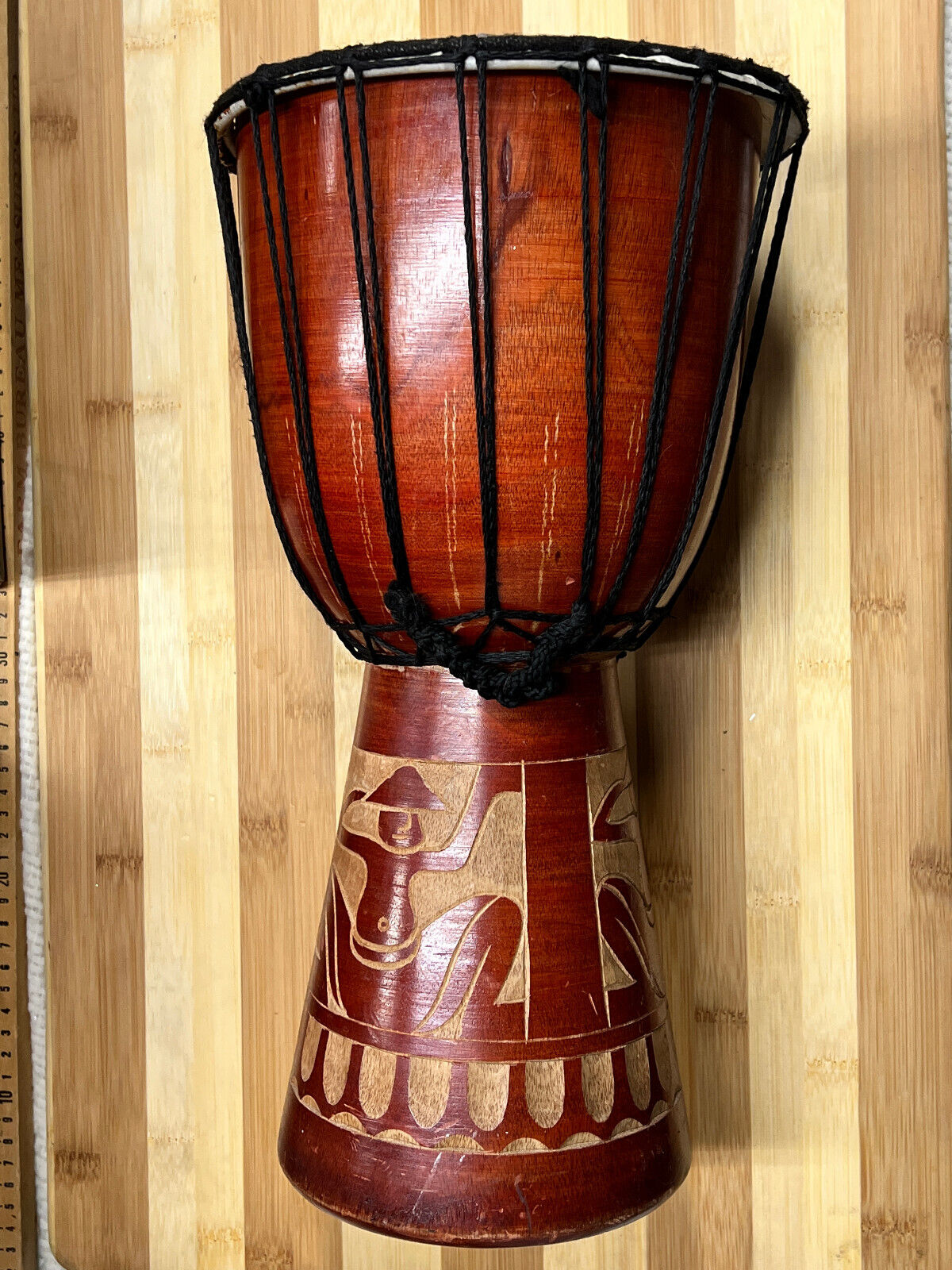 Indonesian Hand Carved Djembe Wood Red Drum Bongo 16 Inches Tall 8" Head African