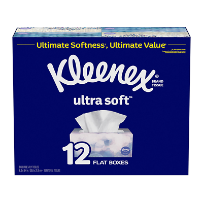 Kleenex Ultra Soft Facial Tissues - Flat Boxes (12 Pack, 110 Tissues)