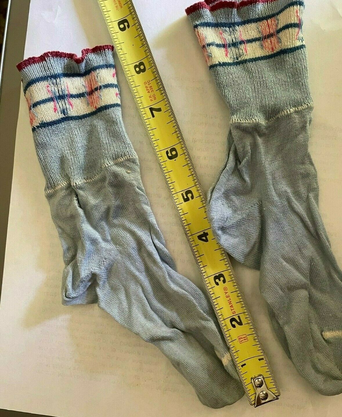 Vintage 1940's Child's Socks Blue With Decorative Fold Down Top - Boys Unusual