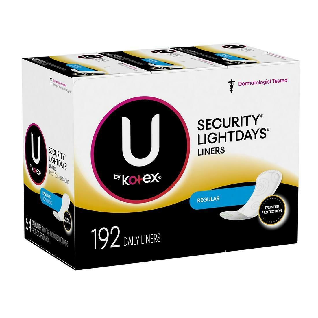 U By Kotex Security Lightdays Liners Regular, Tampons Backup 64 Or 128 Or 192 Ct