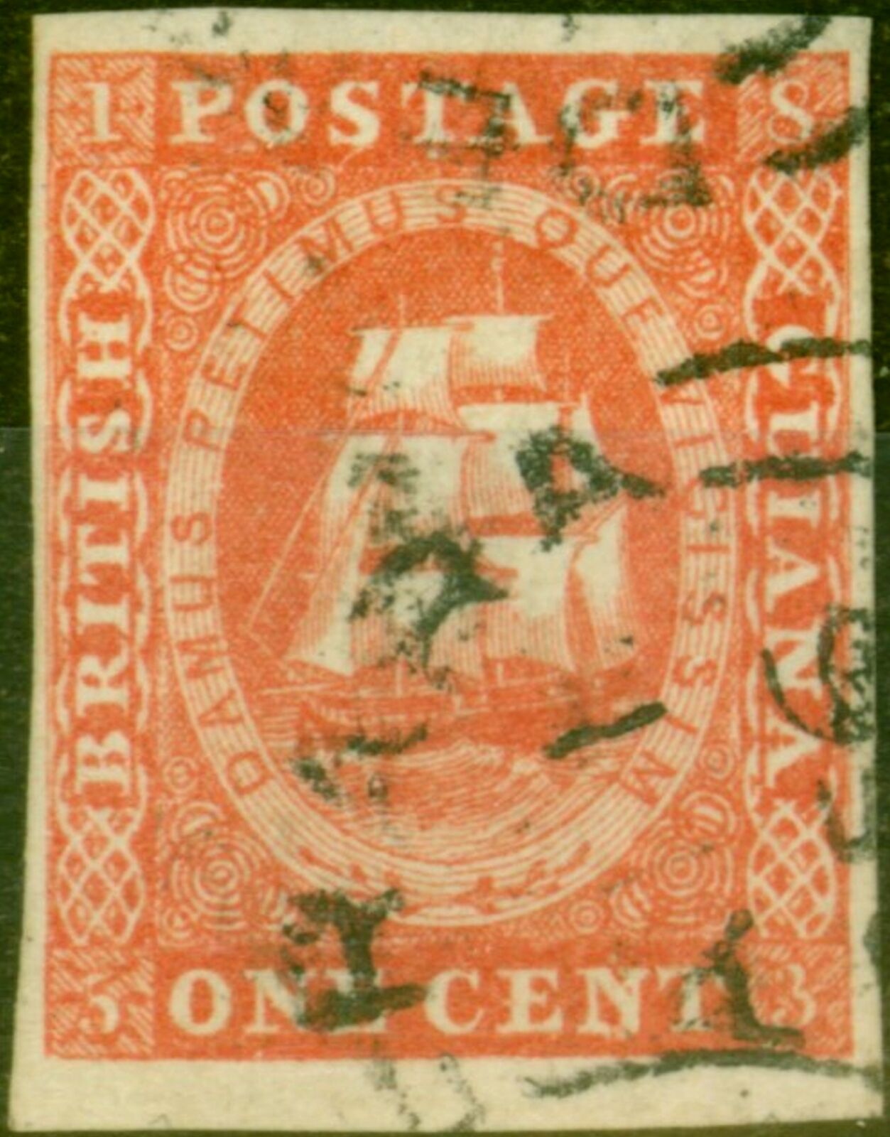 British Guiana 1853 1c Vermilion Sg11 Very Fine Used Part 'demera 1856' Cds