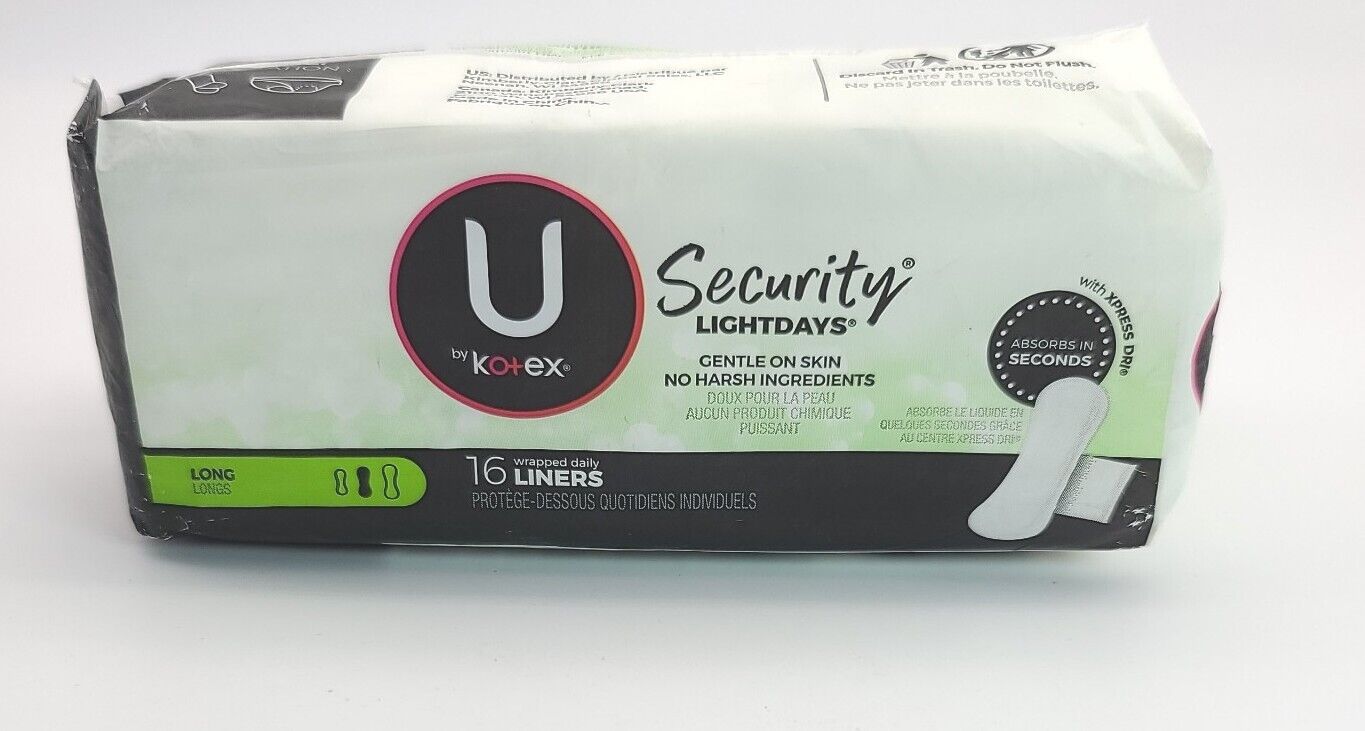 U By Kotex Security Lightdays Wrapped Liners, Long, 16 In Pack New