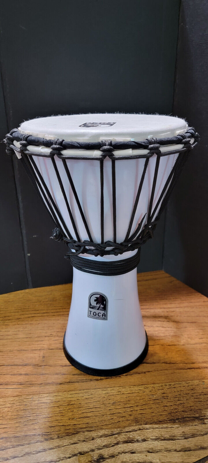 Toca Rope Tuned Hand Percussion Hand Drum 12"x7” White Djembe