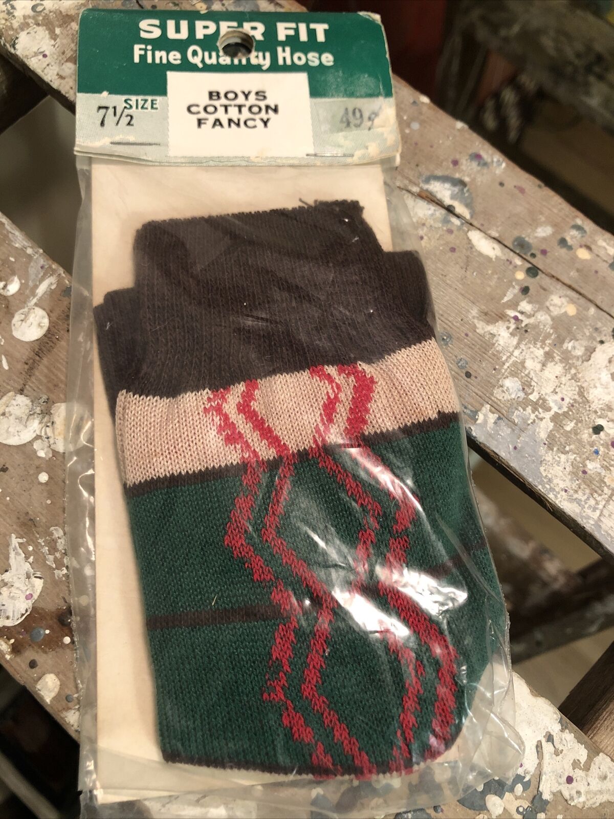 Vintage Vtg Mcm 50s 60s Boys Fancy Cotton Socks 7.5 Super Fit Christmas