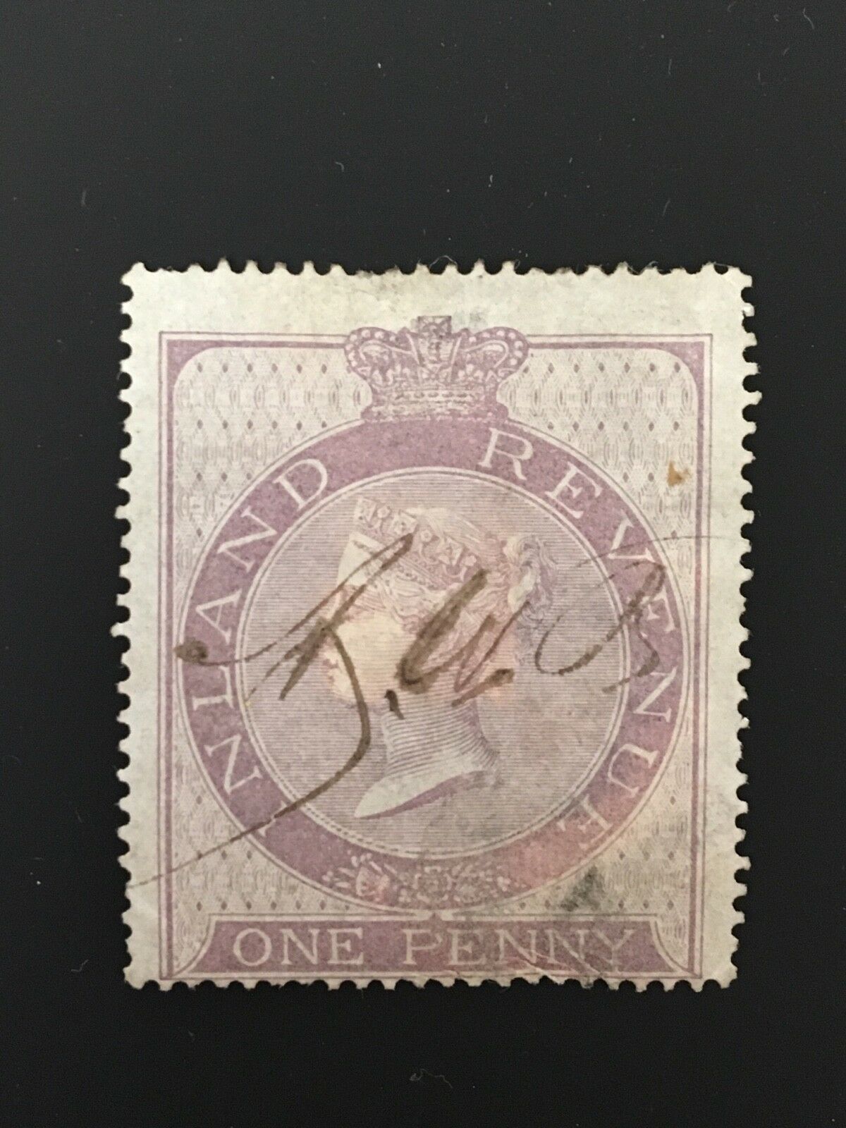 Revenue One Penny British  stamp (1860-1867) Excellent Used Condition