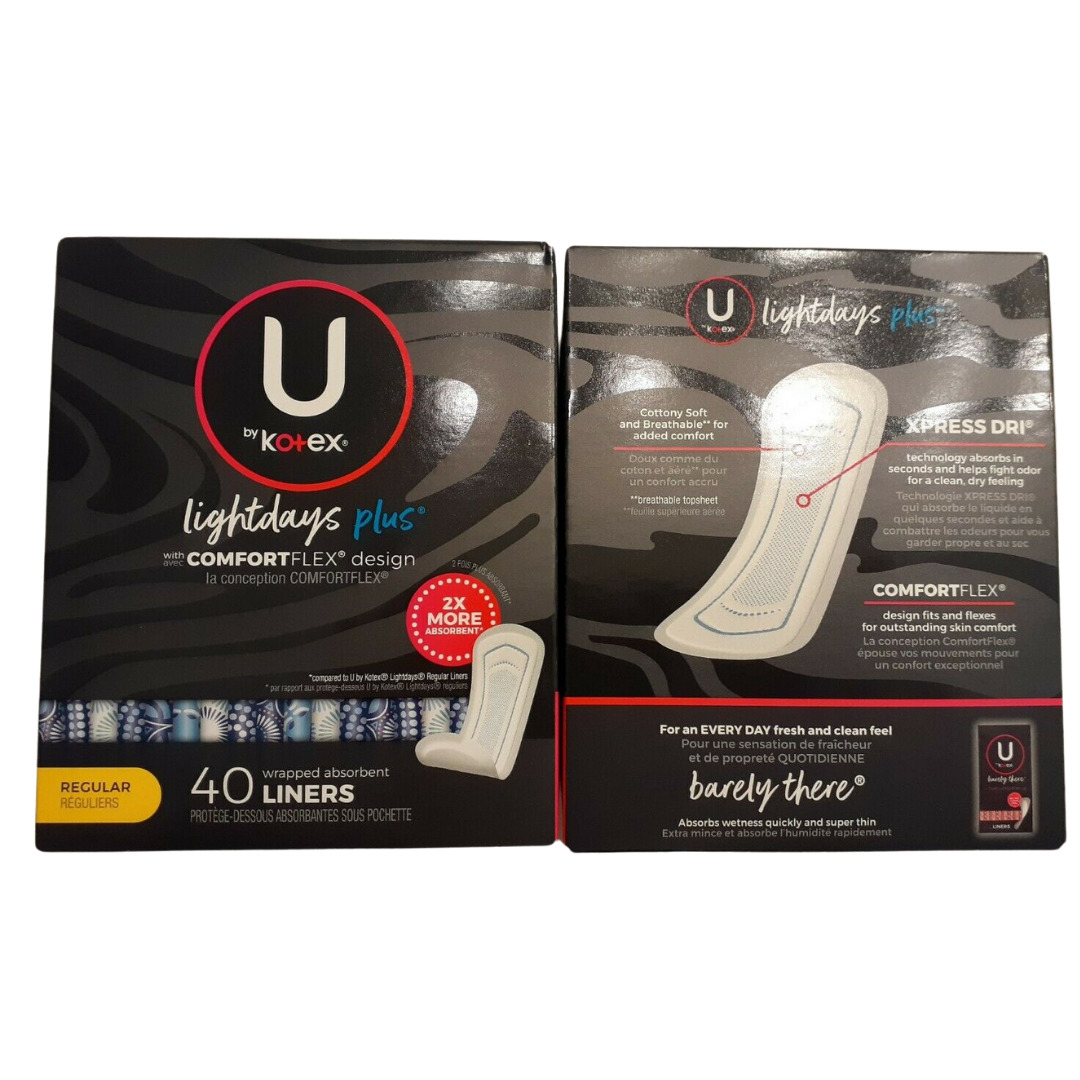 U By Kotex Lightdays Plus Comfortflex 40 Wrapped Absorbent Liners (pack Of 2)
