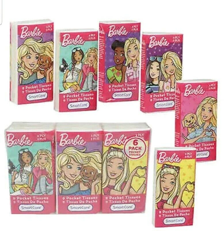 Nip New Barbie Facial Tissue 6 Pack Travel