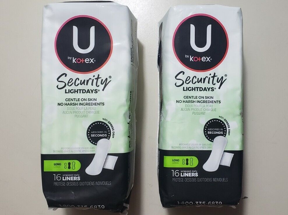 (2) U By Kotex Security Lightdays Wrapped Daily Liners Long 16 Liners (32 Total)