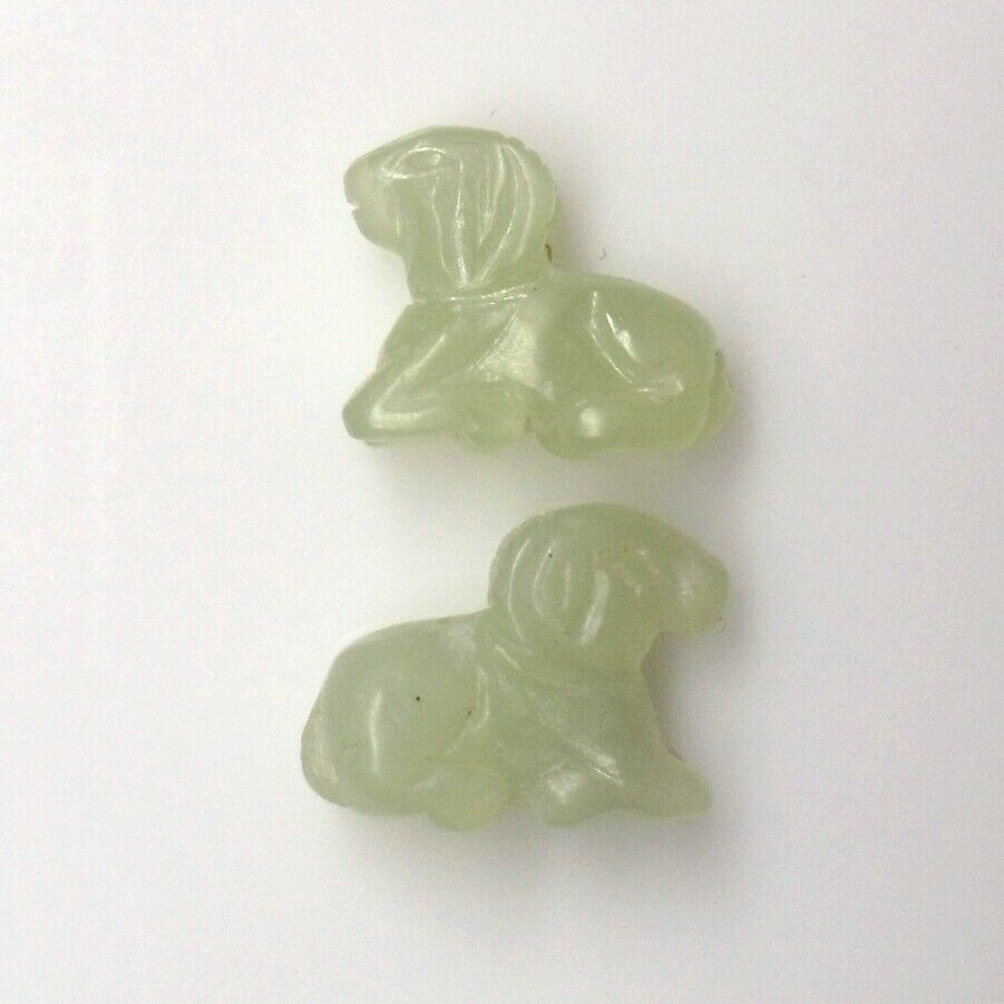 Jade Hand Carved Goats Drilled 2 Piece Set 24.80 Ct A-1897