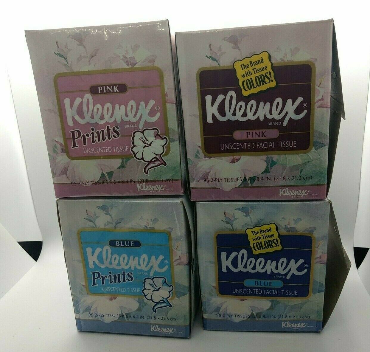 Rare Vintage 1996 Kleenex Tissue 95 2-ply Nos White W/ Pink & Blue Prints Box