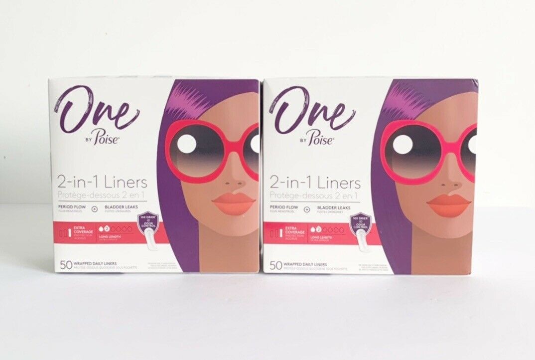 One By Poise 2-in 1 Wrapped Liners Long Length 100 Count (2 Boxes Of 50)