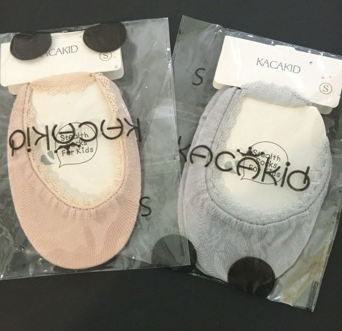 Kacakid Stealth Socks For Kids - Pink / Gray- Two Pair Size S Nwt!