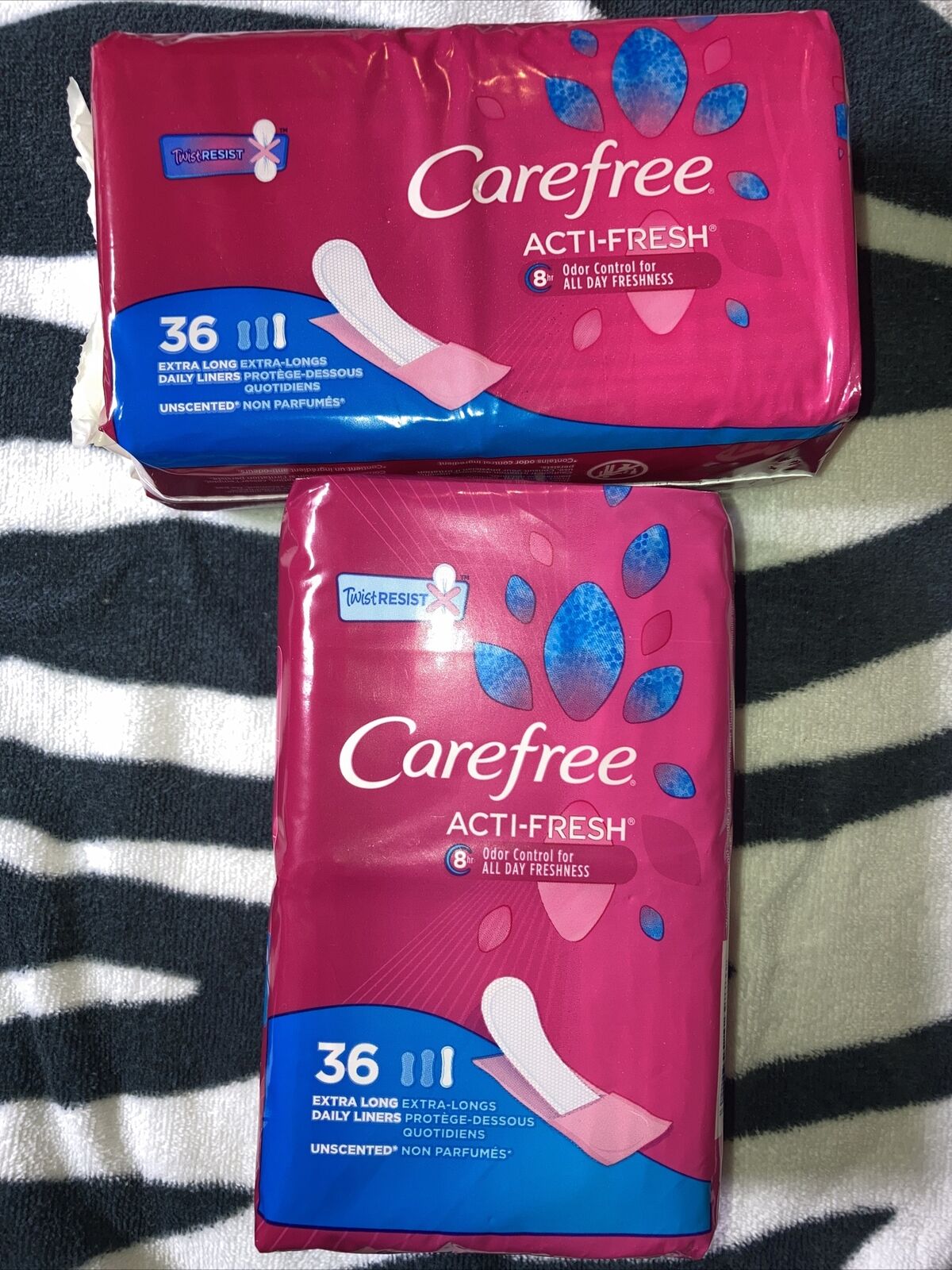 Set Of 2 Carefree Acti-fresh Daily Liners To Go Extra-long Unscented  36 Count
