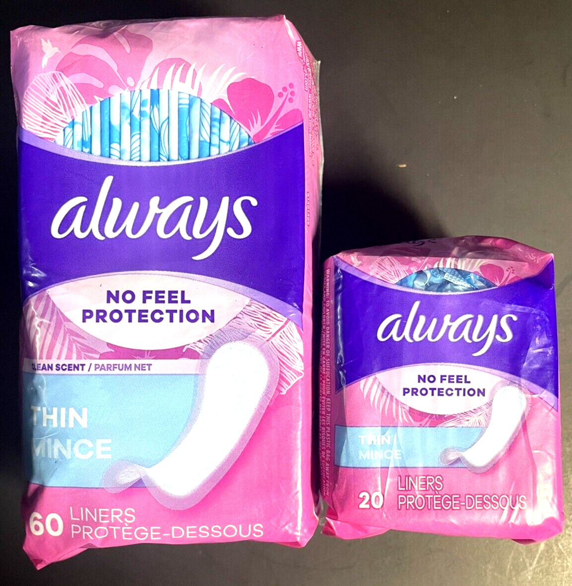 Always Thin Panty Liners Clean Scent No Feel Protection Bundle Of 80 Liners
